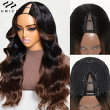 UNICE Hair Upgraded Drawstring Body Wave V Part Wig 100% Human Hair Natural Color V-Part Wig Ombre Brown VPart Wigs 150% Density