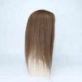 5x5'' Closure Topper Silk Skin Base Real Virgin Human Hair Straight #8 Ash Brown Natural Hairline with Clips in for Women