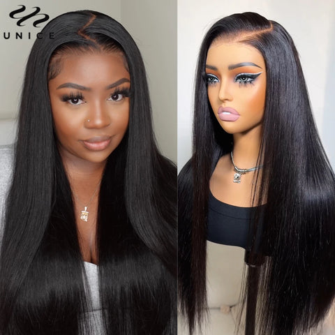UNICE Pre Everything 7x5 13x4 Human Hair Lace Frontal Wig Pre Cut Pre Bleached Pre Plucked Straight Lace Front Wigs 150% Density