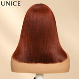 UNICE Hair Reddish Brown Yaki Bob Wig 7x5 Lace Pre Cut Pre Bleached Glueless Wig Human Hair Ready To Wear 150% Density