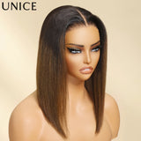 UNICE Hair Reddish Brown Yaki Bob Wig 7x5 Lace Pre Cut Pre Bleached Glueless Wig Human Hair Ready To Wear 150% Density