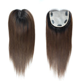 Topper en Cheveux Humains Ombré 1B/4 – Base Soie avec Silicone, Lace Front Naturelle, Clips Intégrés