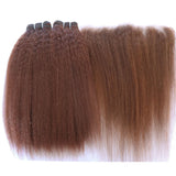 Light Brown #4 Color Virgin Remy Human Hair Bundles Weft and Lace Frontal Closure Kinky Straight Coarse Yaki Transparent Lace
