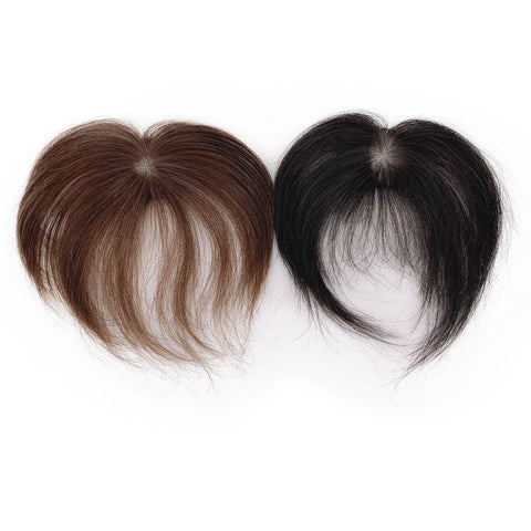 6Inch Brown Mini Human Hair Topper 15CM Scalp Top Hair Bangs 5X5CM Women Toupee With a Cut Bang Silk Skin Base Fringe Hairpieces