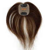 Mini Topper Brun avec Frange – 6 Pouces, Base Soie 5x5 cm, Cheveux Humains – Pour Femmes