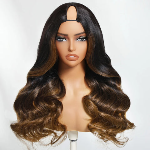 LALAS HAIR Perruque V Part Body Wave – Châtain Ombre 150%