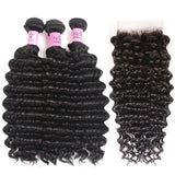 Unice Hair Deep Wave Bundles With 5x5 HD Lace Closure 100% Human Hair Bundles With Closure