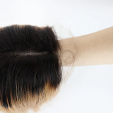 Topper en Cheveux Humains Ombré 1B/4 – Base Soie avec Silicone, Lace Front Naturelle, Clips Intégrés