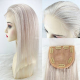 5"X5" Platinum Blonde Silk Top Human Hair Closure Virgin European Human Hair Silk Base Topper with Clips in for Women White #60