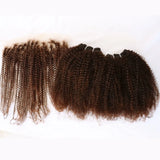 Dark Brown #2 Color 4C Afro Kinky Curly Small Virgin Remy Indian Human Hair Bundles Weft Weave with Lace Frontal Closure