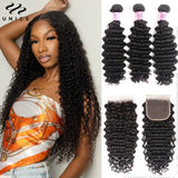 Unice Hair Deep Wave Bundles With 5x5 HD Lace Closure 100% Human Hair Bundles With Closure