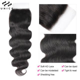 Unice Hair Body Wave Bundles With 5x5 HD Lace Closure Natural Color 100% Human Hair 3/4 PCS Bundles With Closure