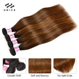 UNICE Brazilian Straight Bundles with Closure Honey Blonde Highlight Closure and Blundles 4PCS Human Hair Bundles with Closure