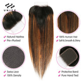 UNICE Brazilian Straight Bundles with Closure Honey Blonde Highlight Closure and Blundles 4PCS Human Hair Bundles with Closure