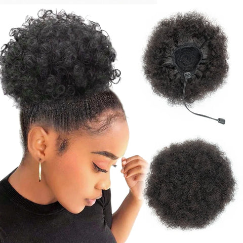 LALAS HAIR Chignon Kinky Curly – Cordon Haut Clip 100% Naturel