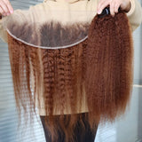 Light Brown #4 Color Virgin Remy Human Hair Bundles Weft and Lace Frontal Closure Kinky Straight Coarse Yaki Transparent Lace