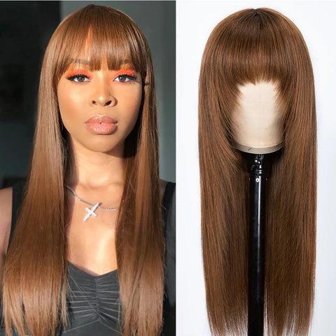 LALAS HAIR Perruque Lisse Châtain Clair #4 – 100% Cheveux Humains