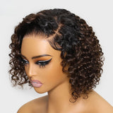 LALAS Hair Side Part Ombre Brown Curly Bob Wig 100% Human Hair