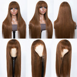 LALAS HAIR Perruque Lisse Châtain Clair #4 – 100% Cheveux Humains