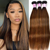 LALAS Hair Brown Balayage Straight Bundles 3PCS 100% Human Hair