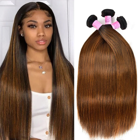 LALAS Hair Brown Balayage Straight Bundles 3PCS 100% Human Hair