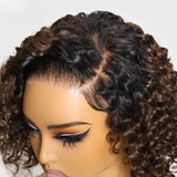 LALAS Hair Side Part Ombre Brown Curly Bob Wig 100% Human Hair